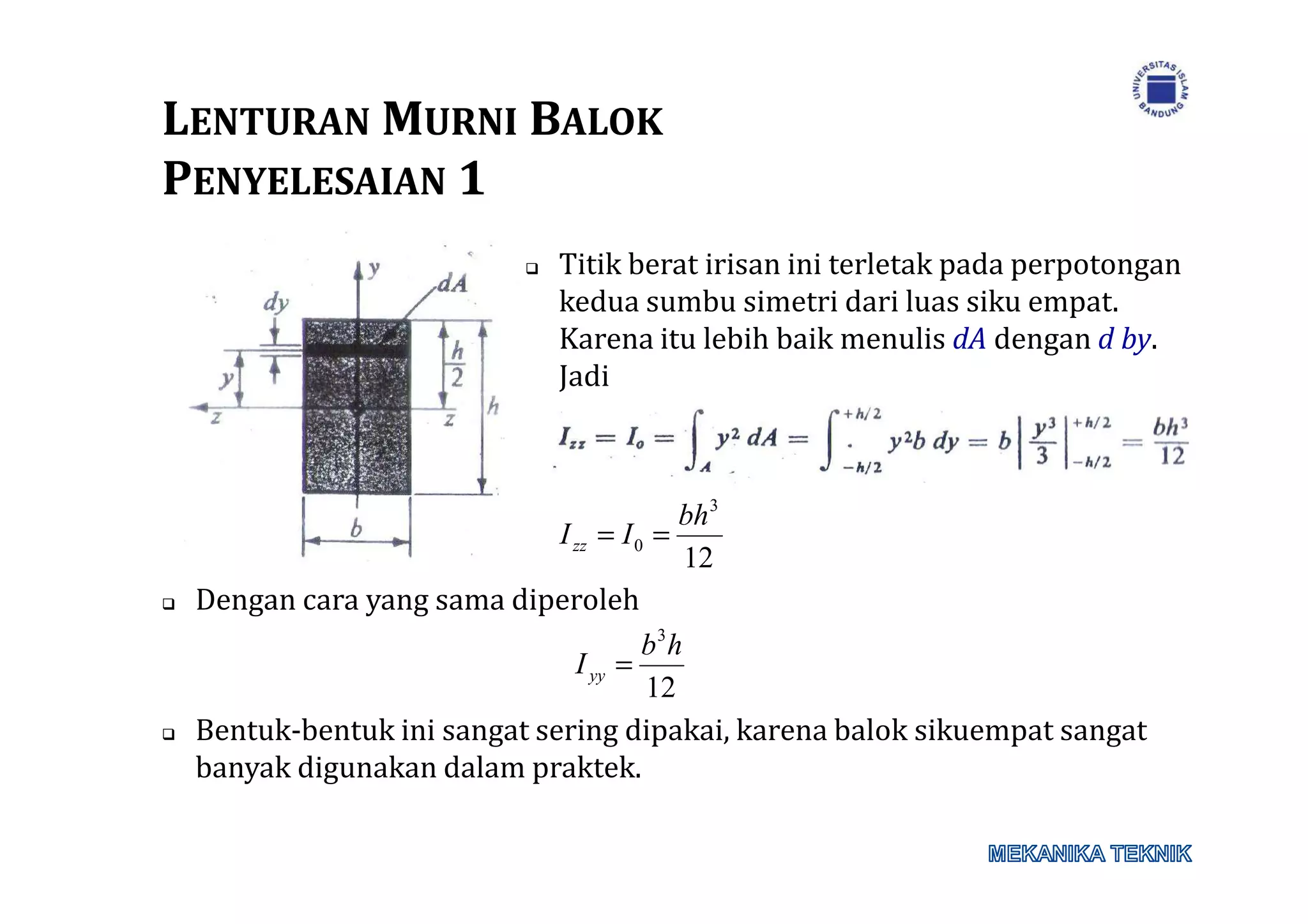 Lenturan murni balok momen inersia | PDF