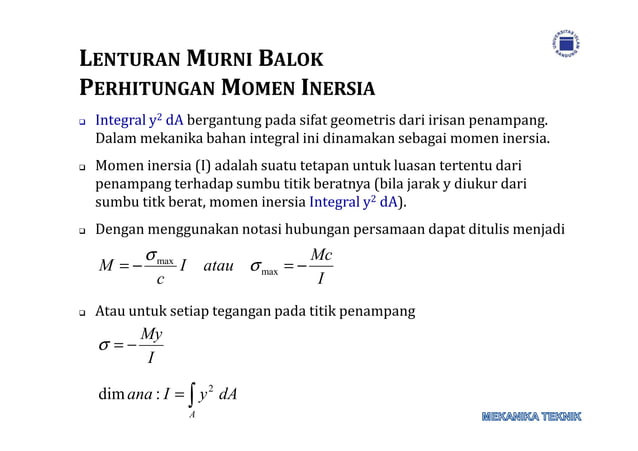 Lenturan murni balok momen inersia | PDF