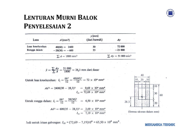 Lenturan murni balok momen inersia | PDF