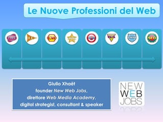 Le Nuove Professioni del Web




             Giulio Xhaët
       founder New Web Jobs,
   direttore Web Media Academy,
digital strategist, consultant & speaker
 