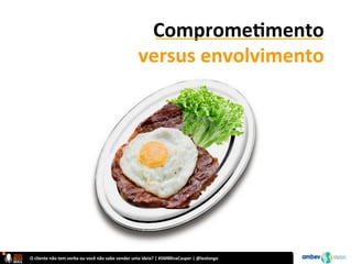 O	
  cliente	
  não	
  tem	
  verba	
  ou	
  você	
  não	
  sabe	
  vender	
  uma	
  ideia?	
  |	
  #SMBRnaCasper	
  |	
  @leolongo	
  
Comprome@mento	
  	
  
versus	
  envolvimento	
  
 