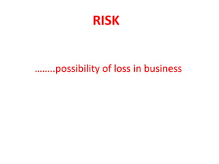 RISK


……..possibility of loss in business
 