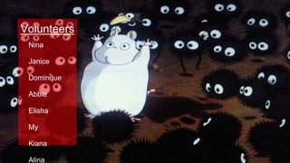 Volunteers
Nina
Janice
Dominque
Abbie
Elisha
My
Kiana
Alina
 