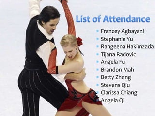 Francey Agbayani
Stephanie Yu
Rangeena Hakimzada
Tijana Radovic
Angela Fu
Brandon Mah
Betty Zhong
Stevens Qiu
Clarissa Chiang
Angela Qi
 