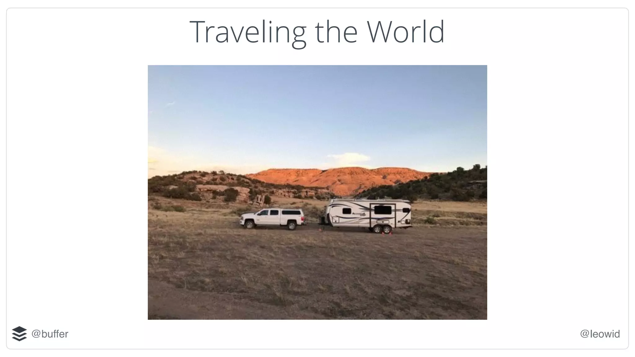 @buffer @leowid
Traveling the World