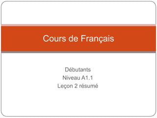 Débutants NiveauA1.1 Leçon2 résumé Cours de Français 
