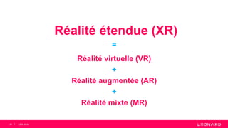 Réalité virtuelle (VR)
+
Réalité augmentée (AR)
+
Réalité mixte (MR)
21 CES 2018
Réalité étendue (XR)
=
 