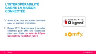 39
Avant 2016, tous les acteurs voulaient
créer un standard propriétaire.
Depuis 2017, ils apprennent à travailler
ensemble pour offrir une expérience
client plus fluide, au sein de l’Open
Connectivity Fondation (OCF)
L’INTEROPÉRABILITÉ
GAGNE LA MAISON
CONNECTÉE
CES 2018
 
