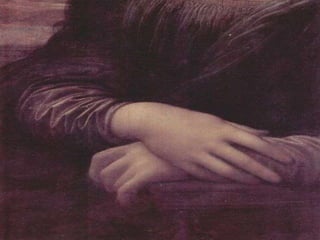 La dama está sentada en un sillón, y posa sus brazos en
los apoyos del asiento. En sus manos y sus ojos puede
verse un claro ejemplo característico del esfumado, y
también puede destacarse el juego que hace con la luz
y la sombra para dar sensación de volumen.


Aparece sentada en una galería, viéndose en el borde
izquierdo del cuadro la base de una de las columnillas.
 