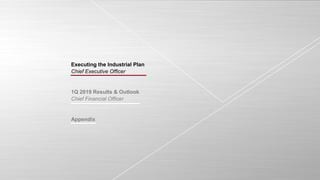 © Leonardo - Società per azioni
2
Executing the Industrial Plan
Chief Executive Officer
1Q 2019 Results & Outlook
Chief Financial Officer
Appendix
 