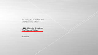 © Leonardo - Società per azioni
5
Executing the Industrial Plan
Chief Executive Officer
1Q 2019 Results & Outlook
Chief Financial Officer
Appendix
 