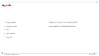 12
© 2022 Leonardo - Società per azioni
Agenda
1Q 22 Results
• Key messages Alessandro Profumo, Chief Executive Officer
• Financial review Alessandra Genco, Chief Financial Officer
• Q&A
• Sector results
• Appendix
 