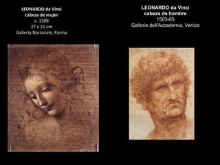 LEONARDO da Vinci
cabeza de mujer
c. 1508
27 x 21 cm
Galleria Nazionale, Parma
LEONARDO da Vinci
cabeza de hombre
1503-05
Gallerie dell'Accademia, Venice
 