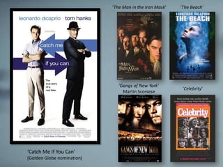 ‘The Man in the Iron Mask’   ‘The Beach’




                               ‘Gangs of New York’
                                                          ‘Celebrity’
                                 Martin Scorsese




‘Catch Me If You Can’
[Golden Globe nomination]
 