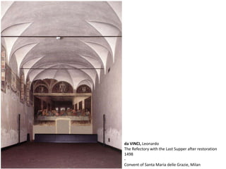 da VINCI, Leonardo
The Refectory with the Last Supper after restoration
1498
-
Convent of Santa Maria delle Grazie, Milan
 