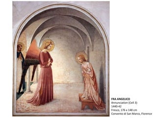FRA ANGELICO
Annunciation (Cell 3)
1440-42
Fresco, 176 x 148 cm
Convento di San Marco, Florence
 
