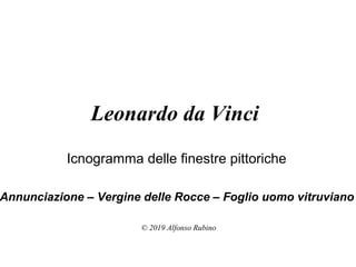 Leonardo da Vinci
Icnogramma delle finestre pittoriche
Annunciazione – Vergine delle Rocce – Foglio uomo vitruviano
© 2019 Alfonso Rubino
 