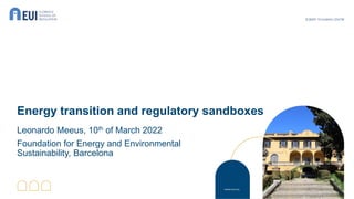 Energy transition and regulatory sandboxes
Leonardo Meeus, 10th of March 2022
Foundation for Energy and Environmental
Sustainability, Barcelona
1
 
