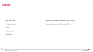 2
© 2022 Leonardo - Società per azioni
Agenda
2Q/1H22 Results
• Key messages Alessandro Profumo, Chief Executive Officer
• Financial review Alessandra Genco, Chief Financial Officer
• Q&A
• Sector results
• Appendix
 