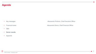 19
© 2022 Leonardo - Società per azioni
Agenda
• Key messages Alessandro Profumo, Chief Executive Officer
• Financial review Alessandra Genco, Chief Financial Officer
• Q&A
• Sector results
• Appendix
 