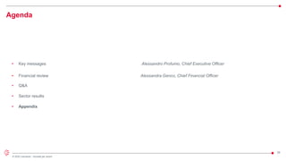 26
© 2022 Leonardo - Società per azioni
Agenda
• Key messages Alessandro Profumo, Chief Executive Officer
• Financial review Alessandra Genco, Chief Financial Officer
• Q&A
• Sector results
• Appendix
 