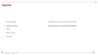 7
© 2022 Leonardo - Società per azioni
Agenda
• Key messages Alessandro Profumo, Chief Executive Officer
• Financial review Alessandra Genco, Chief Financial Officer
• Q&A
• Sector results
• Appendix
 