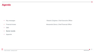 18
© 2022 Leonardo - Società per azioni
Agenda
• Key messages Roberto Cingolani, Chief Executive Officer
• Financial review Alessandra Genco, Chief Financial Officer
• Q&A
• Sector results
• Appendix
2Q/1H23 Results
 