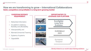 44© 2019 Leonardo - Società per azioni
How we are transforming to grow – International Collaborations
Solid, competitive and profitable in a long term growing market
…Strictly linked to our world class training solutions
4Q/FY2019 Results Presentation
EUROMALE
2025
Eurofighter
Long Term
Evolution
European
Tempest
• Networked Information
• Air platform resiliency,
flexibility and affordability
• Interoperability and
• Manned-Unmanned Teaming
• Systems of systems
• Upgradable
EUROPEAN DEFENCE
REQUIREMENT
OPPORTUNITIES TO
LEVERAGE OUR PLATFORM
 