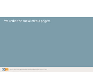 RALLY WRAP PARTY PRESENTATION | LEONARDO’S BASEMENT | MARCH 11, 2014
We redid the social media pages:
 