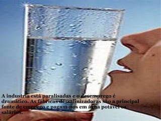 A industria está paralisadas e o desemprego é dramático. As fábricas dessalinizadoras são a principal fonte de emprego e pagam-nos em água potável os salários. 