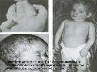 Alterou-se também a morfologia dos espermatozóides de muitos indivíduos e como conseqüência há muitos meninos com insuficiências, mutações e deformações.   