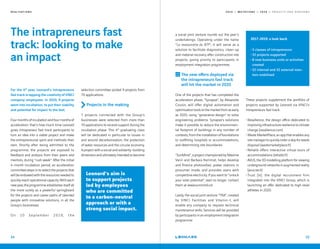 2 0 1 9 — M U T A T I O N S — 2 0 2 0 — P R O J E C T S A N D H O R I Z O N S
The intrapreneurs fast
track: looking to make
an impact
14
For the 4th
year, Leonard's Intrapreneurs
fast track is tapping the creativity of VINCI
company employees. In 2020, 9 projects
went into incubation, to put their viability
and potential for impact to the test.
Fourmonthsofincubationandfourmonthsof
acceleration: that’s how much time Leonard
gives Intrapraneur fast track participants to
turn an idea into a viable project and make
the entrepreneurial spirit and methods their
own. Shortly after being admitted to the
programme, the projects are exposed to
feedback and analysis from their peers and
mentors, during “rush week“. After the initial
4-month incubation period, an acceleration
committee steps in to select the projects that
willbeendowedwiththeresourcesneededto
quickly reach operational capacity. With each
new year, the programme establishes itself all
the more surely as a powerful springboard
for the projects and career paths of talented
people with innovative solutions, in all the
Group’s businesses.
On 10 September 2019, the
selection committee picked 9 projects from
70 applications.
Projects in the making
7 projects connected with the Group’s
businesses were selected from more than
70 applications to receive support during the
incubation phase. This 4th
graduating class
will be dedicated in particular to issues in
and around decarbonisation, the protection
of water resources and the circular economy.
A project with a social and solidarity-building
dimensionandultimatelyintendedtobecome
Leonard’s aim is
to support projects
led by employees
who are committed
to a carbon-neutral
approach or with a
strong social impact.
R E A L I S A T I O N S
15
a social joint venture rounds out the year’s
undertakings. Operating under the name
“La ressourcerie du BTP“, it will serve as a
solution to facilitate diagnostics, clean-up
and material recovery after construction site
projects, giving priority to participants in
employment integration programmes.
The new offers deployed via
the intrapreneurs fast track
will hit the market in 2020
One of the projects that has completed the
acceleration phase, “Synapse“, by Alexandre
Cousin, will offer digital automation and
optimisation tools to the market from as early
as 2020, using “generative design“ to solve
engineering problems. Synapse’s solutions
make it possible to reduce the environmen-
tal footprint of buildings in any number of
contexts, from the installation of foundations
to outfitting hospitals or accommodations,
and determining site boundaries.
“SunMind“,aprojectchampionedbyMaxime
Varin and Barbara Kemmat, helps develop
and finance photovoltaic power stations in
prosumer mode, and provides users with
competitive electricity. If you want to “unlock
your solar potential“, wait no longer: contact
them at www.sunmind.co!
Lastly, the social joint venture “TIM“, created
by VINCI Facilities and Vitamin-t, will
enable any company to request technical
maintenance skills. Services will be provided
by participants in an employment integration
programme.
These projects supplement the portfolio of
projects supported by Leonard via VINCI’s
intrapreneurs fast track:
Resallience, the design office dedicated to
improvinginfrastructureresiliencetoclimate
change (resallience.com)
Waste MarketPlace, an app that enables any
sitemanagertoquicklyorderaskipforwaste
disposal (wastemarketplace.fr)
Rehalib offers interactive virtual tours of
accommodations (rehalib.fr)
AVUS, the 3D modelling platform for viewing
underground networks in augmented reality
(avus.tech)
Trust [In]: the digital recruitment firm
integrated into the VINCI Group, which is
launching an offer dedicated to high-level
athletes in 2020.
2017-2019: a look back
3 classes of intrapreneurs
32 projects supported
8 new business units or activities
created
32 internal and 32 external men-
tors mobilised
 