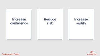 Testing with Fastly
Reduce
risk
Increase
confidence
Increase
agility
 
