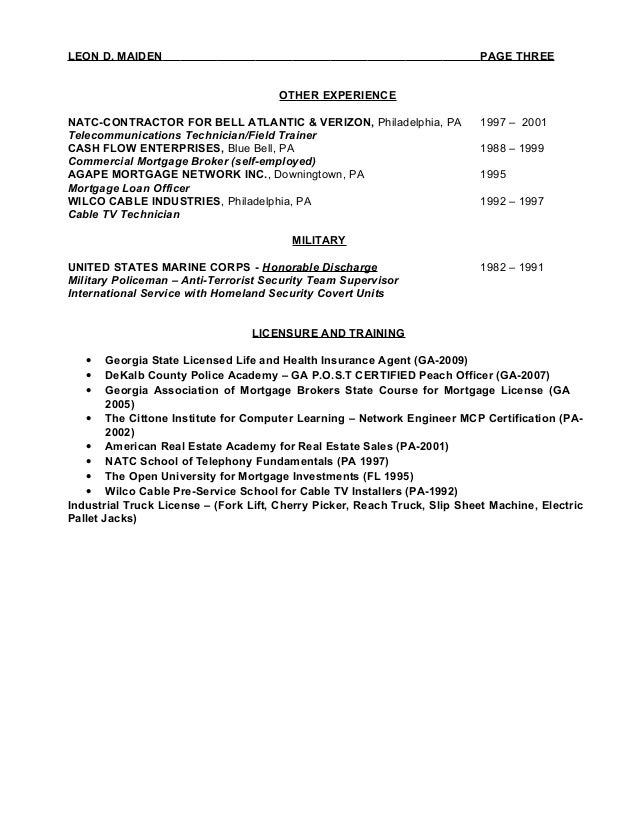 Leon D. Maiden Jr. MCP CMI Resume 2016