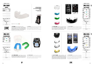 PD 509 SINGLE. Ideale per tutti gli sport da contatto.
Il calco anatomico e il foro frontale di aerazione garantiscono
la migliore combinazione tra comfort e protezione durante le
sedute di allenamento e in gara. Lo speciale materiale permette
di rimodellare più volte il paradenti e la chiave di adattamento è
progettata per consentire una perfetta personalizzazione.
PD 509 SINGLE. Ideal for all contact sports. The anatomic front
of the hole ventilation provide the best combination of comfort
and protection during sessions training and the race.
The special material makes it possible to remodel several times
and key adaptation is designed to allow a perfect customization.
PARADENTI : MOUTHGUARDS
PD 509
SINGLE
COLORE : COLOR TAGLIE : SIZES
TRASPARENTE
TRANSPARENT
UNICA
ONE SIZE
GENERE : GENDER CHIUSURA : CLOSURE
UNISEX -
MATERIALI : MATERIALS
100%
EVA
NOTE : NOTES
L'ESPOSITORE UNIVERSALE PER
TUTTI I MODELLI DI PARADENTI
LEONE®
È DISPONIBILE GRATUITAMENTE SU
RICHIESTA.
UNIVERSAL COUNTER DISPLAY UNIT IS
FREE AVAILABLE ON DEMAND.
PARADENTI : MOUTHGUARDS
PD 512
SAFE GUARD
COLORE : COLOR TAGLIE : SIZES
NERO
BLACK
UNICA
ONE SIZE
AZZURRO
LIGHT BLUE
UNICA
ONE SIZE
VERDE
GREEN
UNICA
ONE SIZE
ROSA
PINK
UNICA
ONE SIZE
GENERE : GENDER CHIUSURA : CLOSURE
UNISEX -
MATERIALI : MATERIALS
100%
EVA
NOTE : NOTES
PD 511
POWERGUARD
COLORE : COLOR TAGLIE : SIZES
AZZURRO
LIGHT BLUE
UNICA
ONE SIZE
VERDE
GREEN
UNICA
ONE SIZE
GENERE : GENDER CHIUSURA : CLOSURE
UNISEX -
MATERIALI : MATERIALS
100%
FDA GRADES, EVA E TPR
NOTE : NOTES
PD 511 POWER GUARD. Il materiale prende il calco esatto
dei denti garantendo una tenuta salda e confortevole. Fornisce
una protezione totale alla mandibola, ai denti e al cranio. Inoltre
i canali facilitano una corretta respirazione. Modellabile a caldo.
PD 511 POWER GUARD. This material takes the exact mold
of the teeth ensuring a secure and comfortable closing. It
provides complete protection to the jaw, the teeth and the
skull. In addition, the channels facilitate proper breathing.
Heat moldable trough boil&bite technology.
PD 512 SAFE GUARD. Single arch mouthguard, made in Eva,
particularly suitable for beginners and amateurs. It provides
excellent protection to the jaw, teeth and skull and facilitates the
maintenance of the clamping of the dental arches. The material
used is moldable and takes the exact mold of your teeth.
PD 512 SAFE GUARD. Paradenti ad arcata singola, realizzato
in Eva, particolarmente indicato per principianti ed amatori.
Fornisce un’ottima protezione a mandibola, denti e cranio ed
agevola il mantenimento del serraggio delle arcate. Il materiale
utilizzato è modellabile e prende il calco esatto dei denti.
PD 513 TOP GUARD. Paradenti professionale in GEL
modellabile. E’composto da un corpo principale e da due strutture
aggiuntive laterali e studiato appositamente per ammortizzare gli
impatti e garantire la massima protezione. Il triplo sistema frontale
di aerazione facilita la respirazione dell’atleta assicurandogli
prestazioni intense e durature. Adatto a tutti gli sport da contatto.
PD 513 TOP GUARD. Professional moldable GEL mouthguard.
It is composed by a main part and by two laterals additional
structures, and it is specifically designed to amortize the impacts
and to ensure maximum protection. The triple front ventilation
system facilitates the athlete's breathing assuring intense and
lasting performance. Suitable for all contact sports.
PD 513
TOP GUARD
COLORE : COLOR TAGLIE : SIZES
BLU
BLUE
UNICA
ONE SIZE
BIANCO
WHITE
UNICA
ONE SIZE
TRASPARENTE
TRANSPARENT
UNICA
ONE SIZE
GIALLO
YELLOW
UNICA
ONE SIZE
GENERE : GENDER CHIUSURA : CLOSURE
UNISEX -
MATERIALI : MATERIALS
100%
EVA
NOTE : NOTES
9998
 