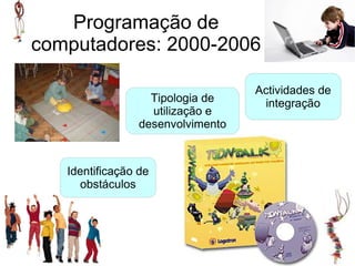 Programação de
computadores: 2000-2006

                                   Actividades de
                   Tipologia de      integração
                   utilização e
                 desenvolvimento



   Identificação de
      obstáculos
 