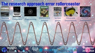 September
25-27, 2024
September
25-27, 2024
The research approach error rollercoaster
Teaching
machines
Computers Programming
Edutainment
software
Serious
games
Immersive
Environments
…Artificial
Intelligence?
 