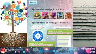 27 de novembro
2024
27 de novembro
2024
1) Áreas de investigação e prática
2) Prioridades de investigação e ação
Research Agenda for
Immersive Learning 2030
(RAIL.2030)
20
23
Research priorities in immersive
learning technology
Ramos
Ramos
Gaspar et al., 2020
http://hdl.handle.net/10400.2/8444
Gaspar et al., 2020
http://hdl.handle.net/10400.2/8444
Dengel et al., 2023
http://hdl.handle.net/10400.2/15128
Dengel et al., 2023
http://hdl.handle.net/10400.2/15128
 