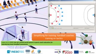 Simplifying for training: handball coaches
training on tactics
Lopes et al. (2009) Use of a virtual world system in sports coach education for
reproducing team handball movements
 