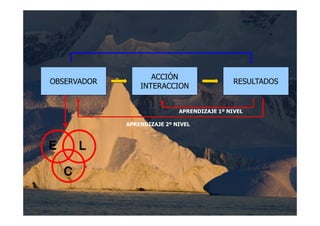 ACCIÓN
OBSERVADOR                                    RESULTADOS
                 INTERACCION


                             APRENDIZAJE 1º NIVEL

             APRENDIZAJE 2º NIVEL



E       L

    C
 