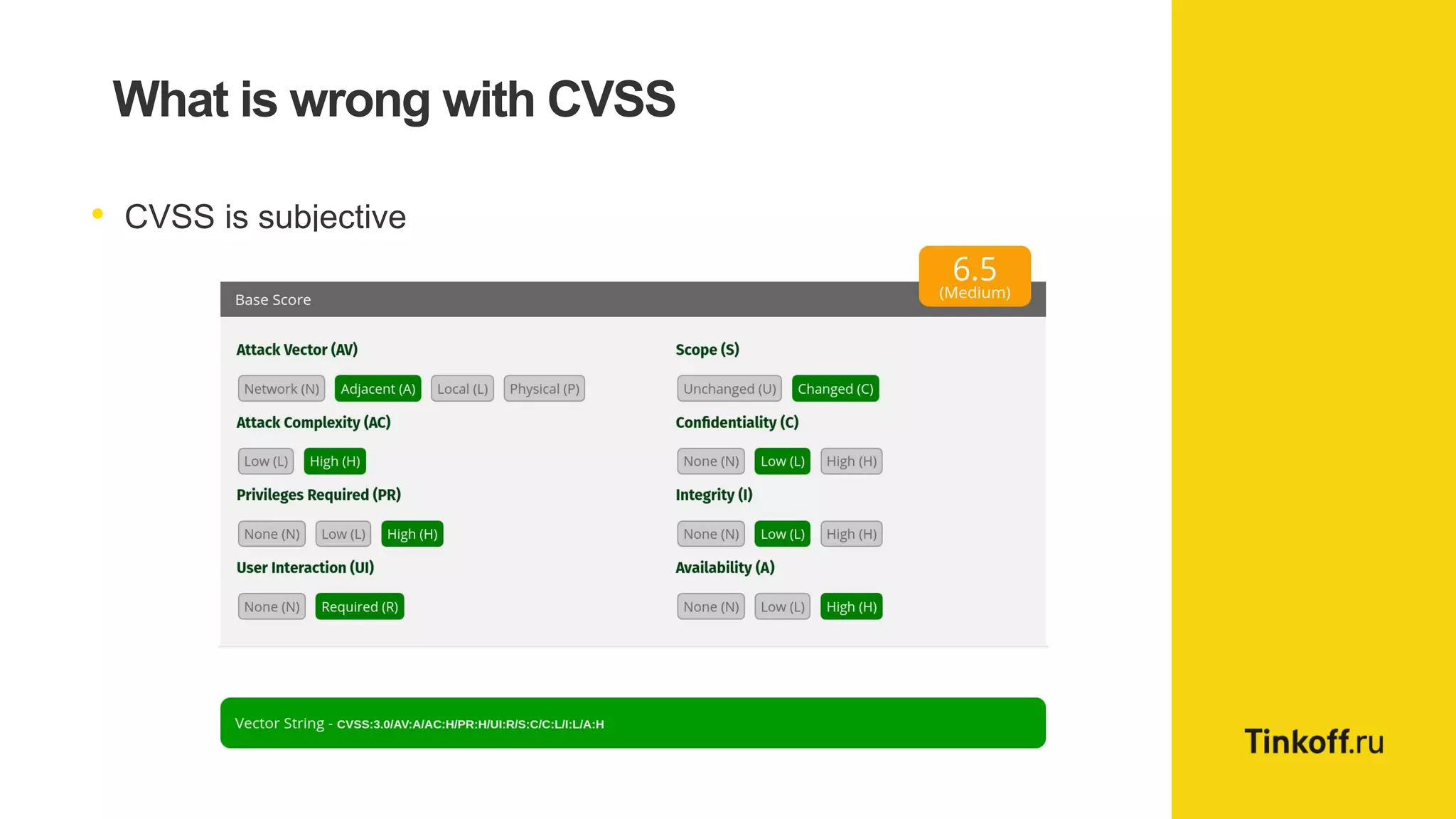 What is wrong with CVSS
• CVSS is subjective
 