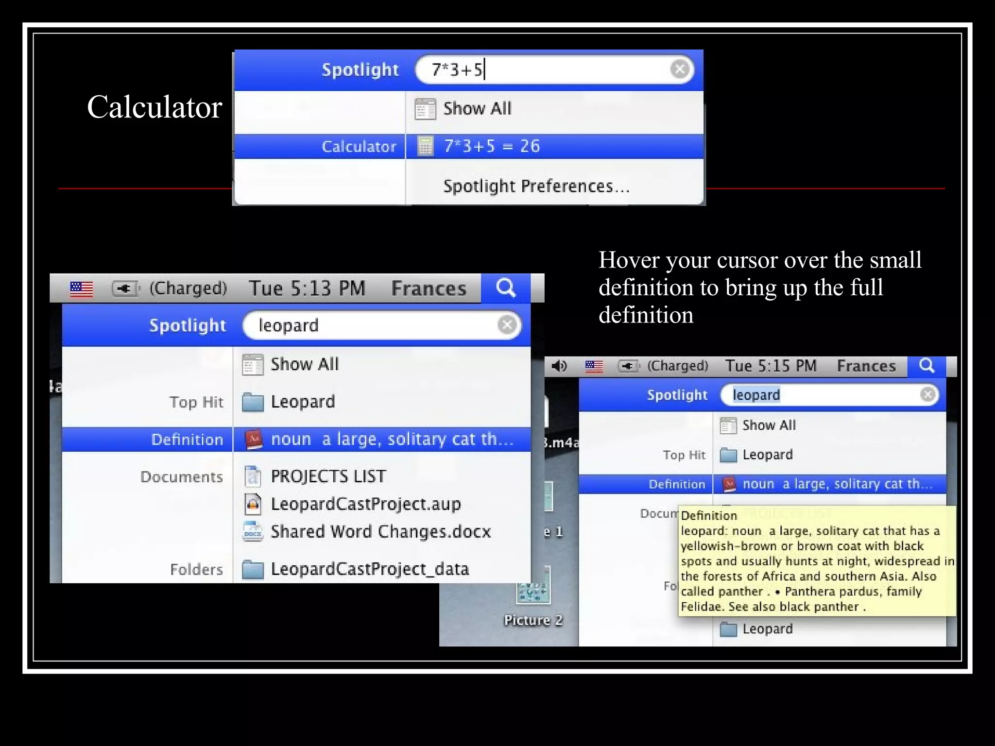 Calculator Hover your cursor over the small definition to bring up the full definition 