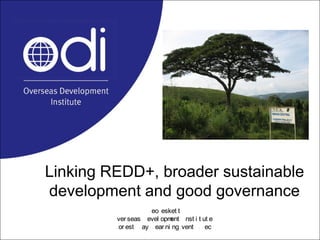 Linking REDD+, broader sustainable
development and good governance
                     Leo Pesket t
          Over seas Devel opment Inst i t ut e
         For est Day Lear ni ng Event 13 Dec 209
 