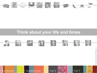 Think about your life and times




                                                             [ Presented on behalf of MetLife ]
> True Boomers      > Generation Jones   > Gen X   > Gen Y
 