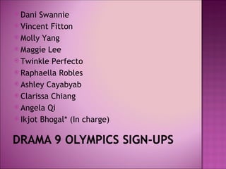  Dani  Swannie
 Vincent Fitton
 Molly Yang
 Maggie Lee
 Twinkle Perfecto
 Raphaella Robles
 Ashley Cayabyab
 Clarissa Chiang
 Angela Qi
 Ikjot Bhogal* (In charge)
 