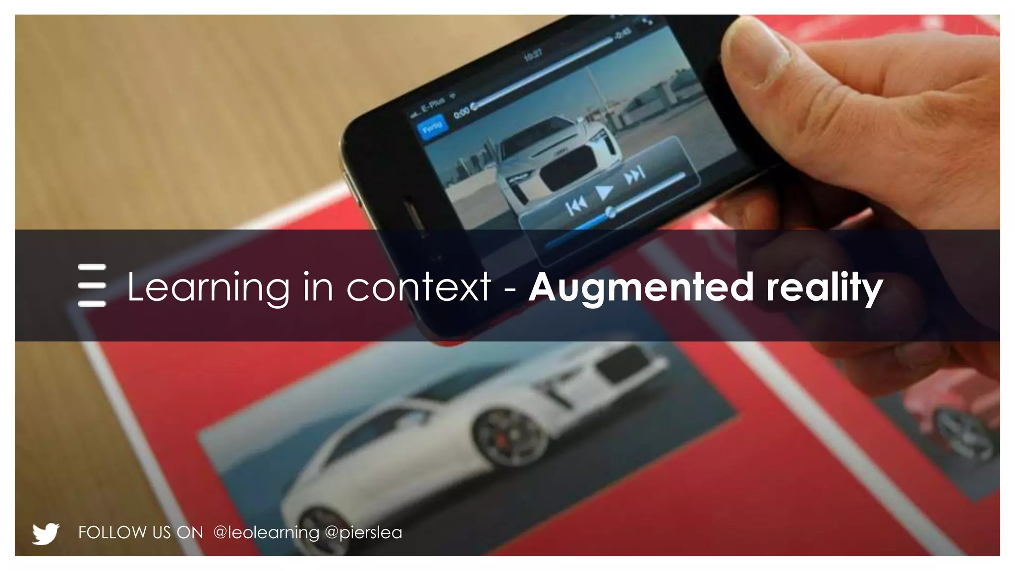 Learning in context - Augmented reality 
FOLLOW US ON @leolearning @pierslea 
 
