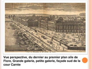 Vue perspective, du dernier au premier plan aile de Flore, Grande galerie, petite galerie, façade sud de la cour Carrée 