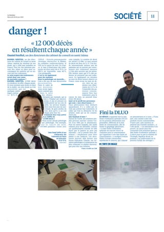 v¡¢£¤¥¦¥¡§Mercredi 18 février 2015
SOCIÉTÉ II
danger !
DANIEL SZEFTEL, un des direc-
teurs du cabinet de conseil en santé
Jalma, analyse les résultats de son
étude, qui a ciblé sept maladies en
France. Pour lui, des solutions peu-
vent être mises en place pour ac-
compagner les patients qui ne sui-
vent pas leur traitement.
Le non-respect des traitements
serait donc une cause
de mortalité majeure ?
DANIEL SZEFTEL. 12 000 décès
en résultent, en effet, chaque année.
Et nous sommes sans doute en deçà
de la réalité, car cette étude ne s’est
concentrée que sur
quelques patho-
logies comme
l a B P C O
(NDLR : broncho-pneumopathie
chronique obstructive), le diabète,
les maladies cardiovasculaires, le
VIH ou le cancer du sein. En Fran-
ce, le taux d’observance des traite-
ments est situé entre 40 et 70 %. Le
100 % est impossible, mais 80 %,
c’est atteignable.
C’est le cas également
pour des malades
dont la pathologie est mortelle…
Cela a été une de mes découvertes
personnelles.
Dans le cadre de
nos missions,
nous avons égale-
ment constaté que
dans le suivi
des chimio-
thérapies par exemple, qui se
font à l’hôpital par intravei-
neuse, et pas en prenant un
médicament sur un coin de
table, les services hospita-
liers nous font part de non-
venues, de gens perdus de
vue, alors qu’il y a un vrai
risque pour leur vie.
Comment êtes-vous arrivé
à ce chiffre de
12 000 décès ?
Nous avons calculé pathologie
par pathologie. Par exemple,
s u r l e c a n c e r d u s e i n .
573 000 patientes vivent avec
cette maladie. Le nombre de décès
est estimé à 11 886. Le taux annuel
de décès est donc de 2,1 %. Une étu-
de internationale montre que les
patientes qui ne suivent pas correc-
tement leur traitement meurent
1,2 fois plus souvent que les autres.
Elle montre aussi que 17 % des pa-
tientes ne prennent pas leur traite-
ment. En appliquant ces données
au taux de décès moyen observé en
France, nous avons un taux de dé-
cès chez les pa-
tientes non obser-
vantes de 2,4 %. Si
l’ensemble des pa-
tientes consom-
maient bien leur
traitement, pour le
cancer du sein, on pourrait donc
éviter 391 décès.
Quel est le profil des personnes
qui sont « non observantes » ?
Deux phénomènes bien distincts
apparaissent. Il y a celles qui ne
vont pas acheter leur traitement, et
celles qui font la démarche de les
acheter, mais qui ne les consom-
ment pas.
Que faudrait-il faire ?
Autour de l’oubli, des solutions sim-
ples peuvent marcher comme l’en-
voi d’un SMS par le pharmacien.
Pour les autres malades, des outils
existent pour les identifier, comme
ces questionnaires tournés de telle
façon que le patient ne peut pas
répondre « oui je prends mon trai-
tement » simplement pour faire
plaisir à son médecin. Ces docu-
ments peuvent déjà donner une
bonne indication. Ensuite, sur cer-
taines pathologies et notamment les
plus coûteuses, le pilulier électroni-
que peut être une solution.
Propos recueillis par C.M.
«12 000décès
enrésultentchaqueannée»
Daniel Szeftel, un des directeurs du cabinet de conseil en santé Jalma
Selon Daniel Szeftel, le taux
d’observance des
traitements en France
est situé entre
40 et 70 %.
(Govin Sorel.)
«fghijkilnondes chimiothérapies les
services hospitaliers nous
font part de non-venues»
LA SOCIÉTÉ néerlandaise Mars
One, qui a lancé le projet fou d’en-
voyer 24 volontaires coloniser Mars,
a présélectionné cent candidats par-
mi plus de 200 000 postulants. Dans
la liste, un seul Français : Jérémy
Saget, un médecin originaire de la
région de Bordeaux. « Cela fait un
plaisir immense. C’est un projet pour
lequel je vibre réellement. C’est le
rêve qui se frotte à la réalité. Mainte-
nant, il reste beaucoup de travail à
faire », se réjouit l’homme de 37 ans,
interrogé par « Sud Ouest ».
Physicien en aérospatiale, Jé-
rémy Saget est également mé-
decin de vol parabolique au
sein de l’équipe médicale de
Novespace, filiale du Cnes im-
plantée à Mérignac (Gironde).
A partir de 2024, Mars One
entend envoyer deux astronautes
par an coloniser Mars. Cer-
tains jugent l’aventure
impossible, notam-
ment en raison du
risque qu’elle fait
courir aux astro-
nautes. Selon une
étude du Massa-
chusetts Insti-
tute of Tech-
nology (MIT)
parue en octobre dernier, ces explo-
rateurs risquent pourtant de mourir
au bout de soixante-huit jours. Pas
de quoi décourager l’intrépide volon-
taire. Jérémy Saget ne nie pas les
dangers de la mission, mais, selon
lui, le « risque principal » est « psy-
chologique ». « Nous avons notam-
ment estimé le niveau de radiations
auquel seraient exposés les colons.
Environ 1 000 millisieverts au cours
de la mission, dont la moitié au cours
du voyage. Cela correspond à la dose
admise pour un astronaute au cours
de sa carrière », explique-t-il. Outre
le Français, 49 hommes et
50 femmes, âgés de 19 à 60 ans,
ont été sélectionnés. Trente-
neuf viennent d’Amérique,
31 d’Europe, 16 d’Asie, 7 d’Afri-
que et autant d’Océanie. Son
rêve finira peut-être par de-
venir réalité.
GAËL LOMBART
Bordeaux
(Gironde), lundi.
Jérémy Saget est le
dernier Français en
lice pour le projet
de colonisation de
la planète Mars.
pqrstuvwxxq ywz{ |}{~
ESPACE. Jérémy Saget, médecin bordelais de 37 ans,
fait partie des 100 candidats retenus pour aller sur
Mars en 2024. Il n’a pas peur, malgré les risques.
demi-vies (vingt-deux heures), elle
sera de 25 % ; après trois demi-
-vies, de 12,5 % ; après quatre
demi-vies, de 6,25 %. En règle gé-
nérale, les médicaments n’ont plus
d’effet pharmacologique quatre
demi-vies après administration de
la dernière dose. Mais, attention,
ce temps dépend de chaque médi-
cament. Il peut durer de quelques
minutes à plusieurs semaines.
C.M.
médicament régulièrement, si be-
soin, pour relancer ce grand voyage.
La durée de vie du principe
actif. On appelle demi-vie d’un
médicament le temps qu’il faut
pour que son principe actif dimi-
nue de moitié par rapport à sa va-
leur initiale. Exemple : à raison de
6 % par heure, la demi-vie est d’en-
viron onze heures (pour autant
que le produit ne soit plus admi-
nistré entre-temps). Après deux
chaque prise. Parfois, elle est mise
en place progressivement avec aug-
mentation petit à petit des doses, ce
qui permet d’identifier la dose effi-
cace minimale susceptible d’entraî-
ner le moins d’effets indésirables.
Cette augmentation progressive
doit être respectée, même si l’effica-
cité paraît longue à se manifester.
Souvent, il est important de savoir
attendre.
Un médicament, comment ça
marche ? C’est le système sanguin
qui permet au médicament d’attein-
dre l’organe visé. C’est pourquoi la
voie injectable est la voie d’action la
plus rapide. Par la voie orale, le prin-
cipe actif doit d’abord franchir la
paroi de l’estomac pour aller dans le
sang. Transporté par le sang, le mé-
dicament passe d’abord par le foie,
va jusqu’au cœur, qui le redistribue
par les artères dans tout l’organisme
avant de revenir au cœur par les
veines. Ce circuit se répète à main-
tes reprises, le foie et les reins fil-
trant à chaque fois une partie du
principe actif qui finit, de passage
en passage, par disparaître (c’est ce
qu’on appelle la demi-vie). D’où l’in-
dispensable nécessité de prendre le
debiensuivrel’ordonnance
€‚ƒ„…†‡„ˆ‰Šˆ‹†‚Œ‡„Œ€‚ŒˆŽŠ‚‘‹‚ˆ‚ƒƒ‚†ˆˆ‚‘Žaires,
de la composition et des risques d’interactions de son traitement.
(LP/PhilippeLavieille.)
BOSTON (ÉTATS-UNIS), comme on
l’avait rarement vu… Le mois de
février a déjà battu le record du mois
le plus neigeux jamais enregistré dans
la capitale du Massachusetts, avec
dix fois plus de flocons tombés que
pendant un hiver moyen. Une bonne
partie de l’est et du centre des Etats-
Unis sont paralysés par la neige et un
froid perçant. Washington, recouvert
d’une bonne couche de poudreuse,
tournait aussi au ralenti hier. « Les
agences fédérales sont fermées », a
indiqué le gouvernement américain
sur son site. Cette décision suit celle
d’une centaine de villes et d’Etats qui
ont eux aussi fermé leurs
administrations. La tempête Octavia
a plongé quelque 50 millions
d’Américains sous des températures
glaciales qui n’ont pas fini de
descendre. On attend des -20 °C à
New York dans les prochains jours,
bien en deçà des normales de saison.
Froid polaire aux Etats-Unis
L’INFO EN IMAGE
’“”•–—˜™šš›œžŸ ¡
LE SÉNAT a supprimé hier la date
limite d’utilisation optimale (DLUO)
sur les produits alimentaires non
périssables, différente de la date
limite de consommation, afin de
limiter le gaspillage alimentaire.
« La date limite d’utilisation
optimale est souvent source de
confusion pour le consommateur
qui l’apparente à une date limite de
consommation », a souligné Evelyne
Didier (Groupe communiste,
républicain et citoyen), qui a déposé
un amendement en ce sens. « D’une
part, cela conduit à jeter des
produits encore consommables.
D’autre part, cette mention ne
présente pas d’intérêt sanitaire », a-
t-elle ajouté. « Les laboratoires l’ont
prouvé, un yaourt peut être
consommé trois semaines après sa
date limite d’utilisation optimale »,
a relevé pour sa part la ministre de
l’Ecologie, Ségolène Royal, en
pointant « un prélèvement sur le
pouvoir d’achat des ménages ».
FinilaDLUO
(PhotoPQR/«SudOuest»/PhilippeBelhache.)
m˜™˜deis_before_rename
 