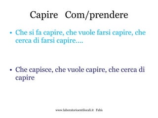 Capire  Com/prendere Che si fa capire, che vuole farsi capire, che cerca di farsi capire…. Che capisce, che vuole capire, che cerca di capire 