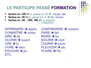 À VOIR PROCHAINEMENT…
 Le passé composé et la négation.
 Le passé composé et l’interrogation.
 Les adverbes et le passé composé.
 L’accord de l’auxiliaire AVOIR.
Ce diaporama a été créé originalement par
pmi11 et a été modifié par Le baobab bleu.
 